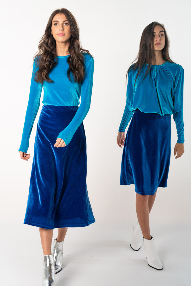 Velvet Midi Skirt - Cobalt Blue