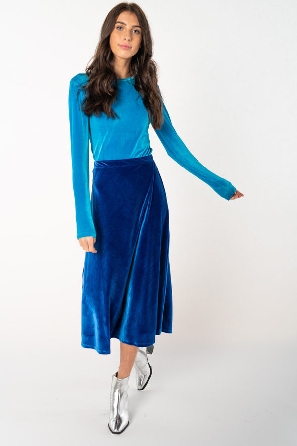 Velvet Midi Skirt - Cobalt Blue