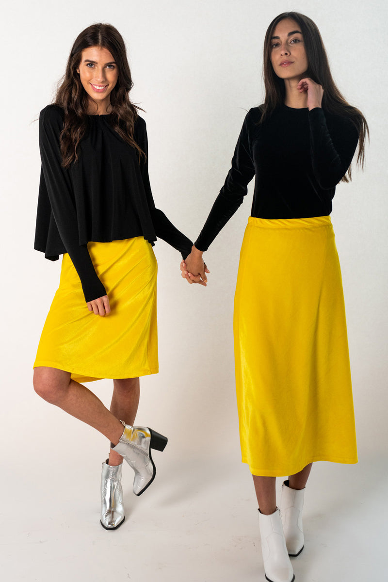 Midi Velvet Slip Skirt - Lemon Yellow