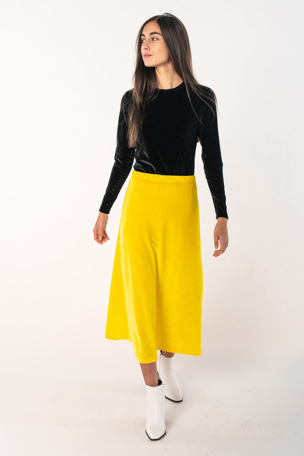 Midi Velvet Slip Skirt - Lemon Yellow