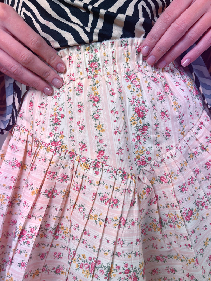 Harbor Skirt- Pink Floral Stripe