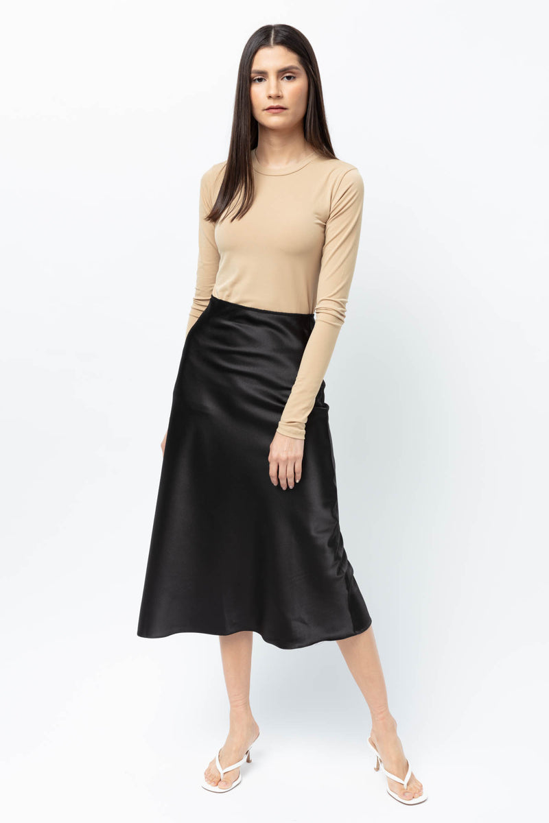 Black Midi Slip Skirt